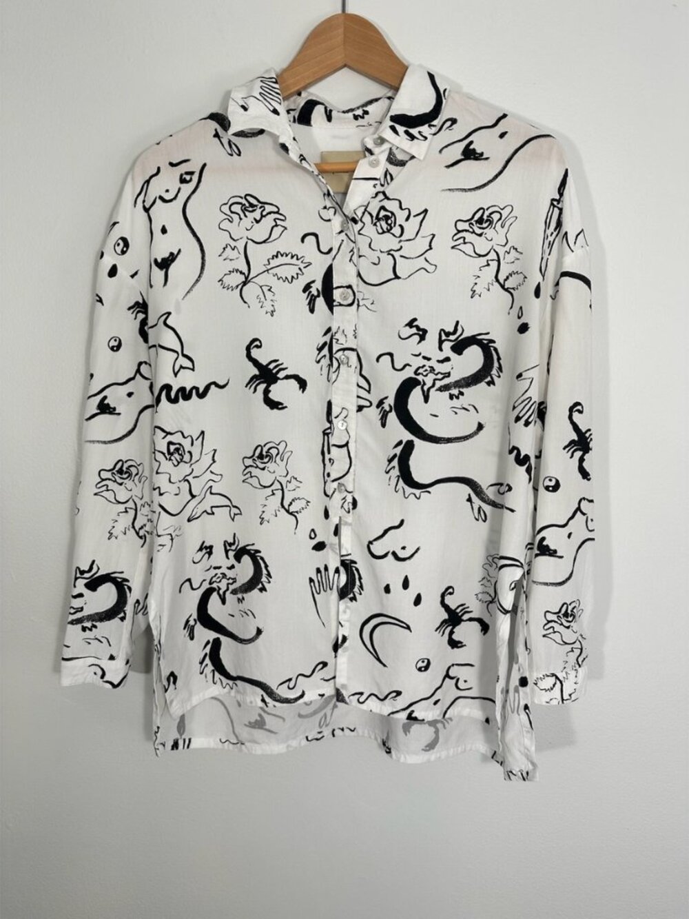 Paloma Wool White Brushstroke Print Shirt Sz U